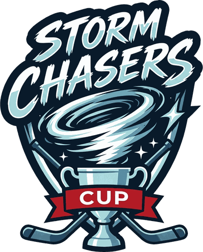 Storm Chasers Cup logo: a tornado pouring into a cup between crossed hockey sticks